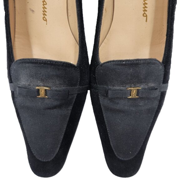 Vintage Salvatore Ferragamo Italy Black Suede Pumps Womens 8.5AAAA Dress Shoes - Picture 10 of 11
